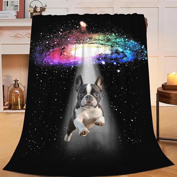 Dynova Boston Terrier Blanket Dog Lovers Gifts Cozy Plush Galaxy Funny Bulldog Throw Blankets Fuzzy Flannel Fleece for Girls Boys Women Men 60"X50"