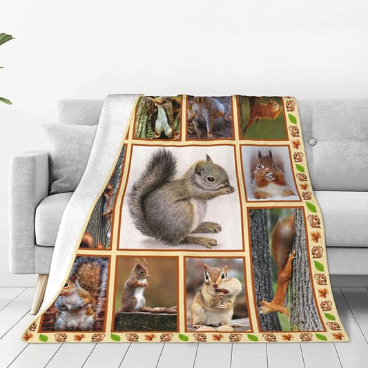 Cute Squirrel Decor Throw Blanket - Super Warm Soft Plush Lightweight Fleece Flannel Animals Blanket for Women, Girls, Boys, Men, Kids - Winter Couch Bedding - 50"X60"