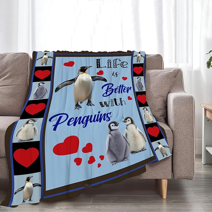 Penguin Blanket Decor Gifts for Penguin Lover Flannel Fleece Fuzzy Throw Blanket Soft Warm Cozy Plush Animal Blanket for Bed Couch Living Room Stuffed Decoration for Kids Adult 80"x60"