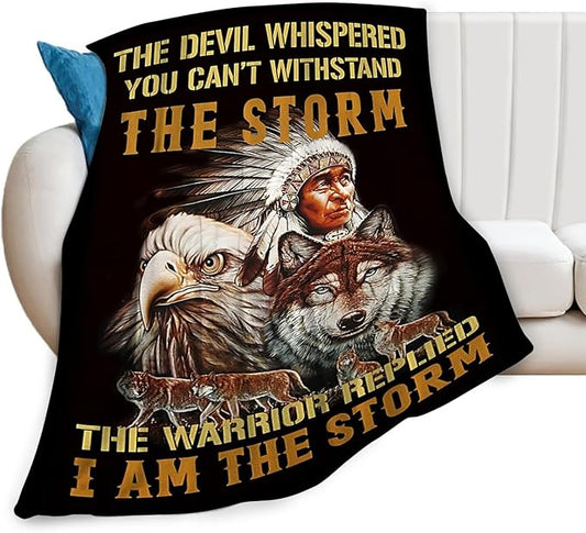 Tijuboni Native American Throw Blanket Indian Wolf Eagle Gifts for Women Men Girls Boys Kids Adults Soft Flannel Fleece Blanket for Couch Sofa Bed Home Decor 50"x60"