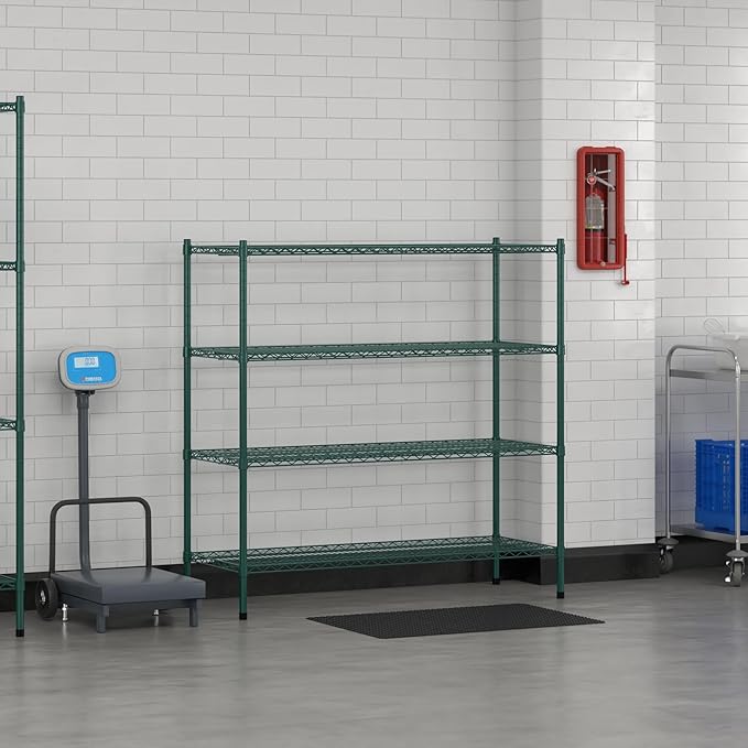 Commercial NSF Listed Green Epoxy Stationary Wire Shelving Kit 21" x 54" x 54", with 4 Shelves Perfect for Warehouse, Walk-in Refrigerator, Freezer, Grocery Store, Restaurant, Dishroom