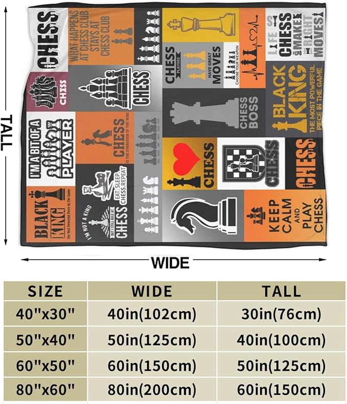 Chess Blanket Throw Blanket Soft Warm Cozy Fuzzy Plush Chess Throw Blanket Gifts for Lovers Girls Women Dog Stuff Lightweight Fleece Flannel Gift Blankets for Kids Adults 40"X50"