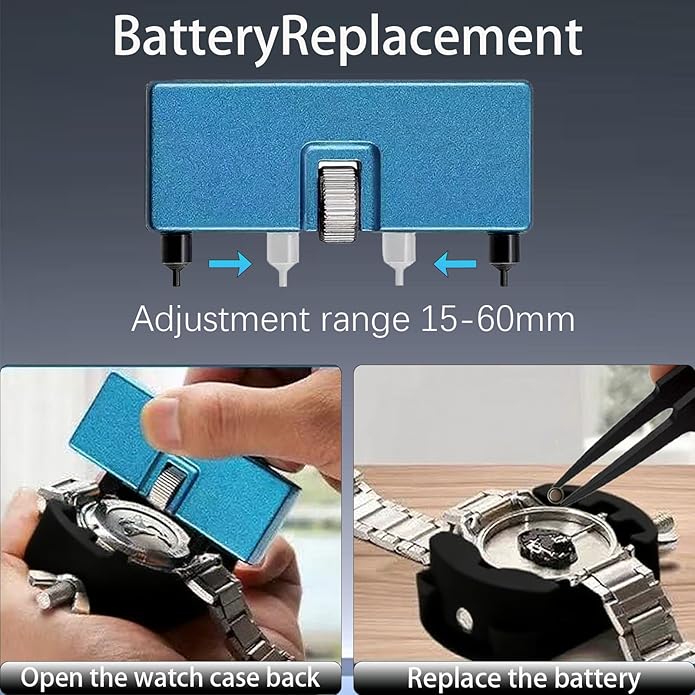 Watch Battery Replacement Tool Kit, 108PCS Spring Bars, 5-in-1 Precision Screwdriver, Adjustable Back Case Opener, Holder, Pry Tool, Spring Bar Tool with Scale, Tweezer, Watch Repair Kit for Watch Back Removal and Band Replacement