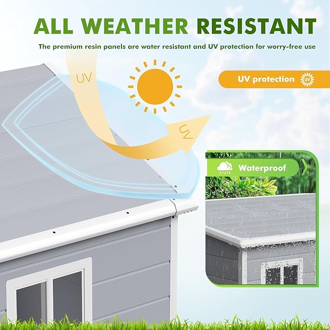 Devoko 6x4FT Outdoor Storage Shed with Lockable Door, Waterproof Plastic Resin Garden Shed Tool with Floor for Backyard, Patio, Lawn, Pool Supplies (Grey)