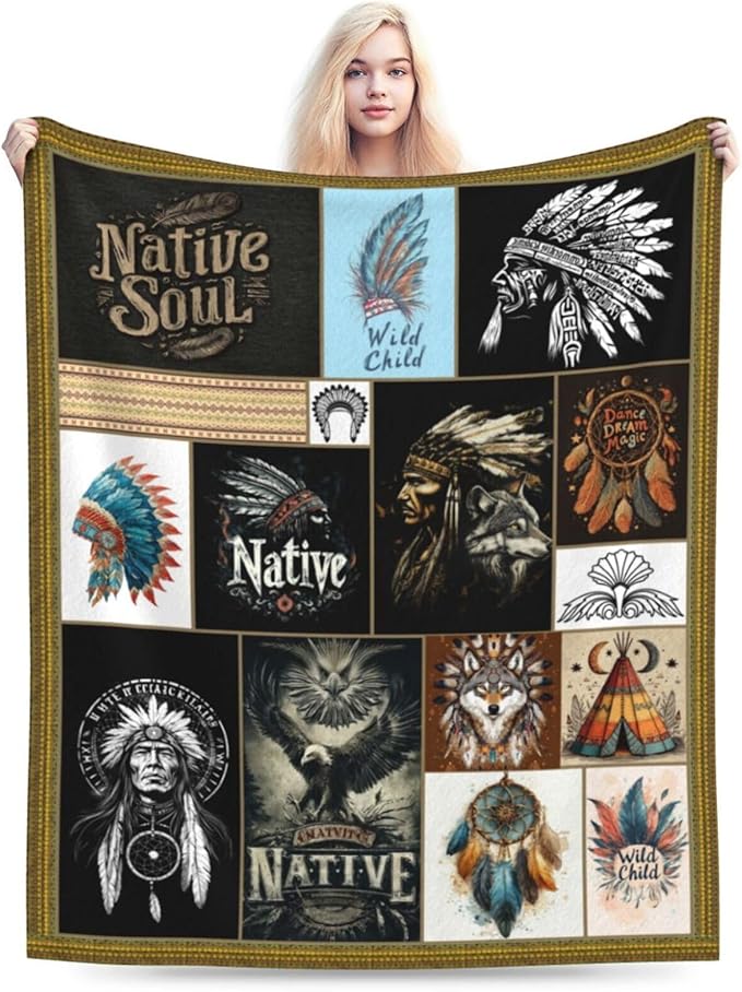 Native American Throw Blanket Southwest American Blankets Fleece Plush Flannel Super Soft Cozy Warm Lightweight Indian Decor Gifts for Boys Girls Kids Adults Men Women 60" x 80"