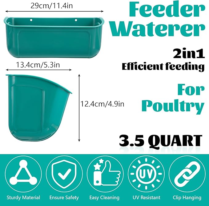 Goat Feeders Fence Hanging, 3.5 Quart Chicken Feeder Trough for Livestock Poultry 4 Pack