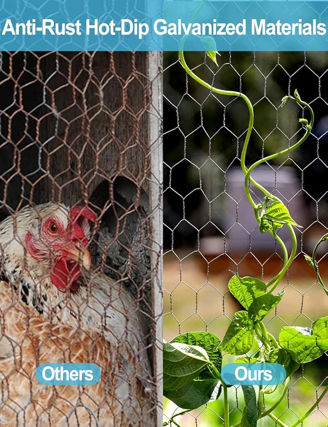 TOYPOPOR Chicken Wire 16'' x 600''(40cm x 15m), Outdoor Anti-Rust Hexagonal Galvanized Chicken Wire Mesh Fencing to Protect Gardening Plants Vegetables Flowers Fruits From Dogs Rabbits Squirrels, 49ft