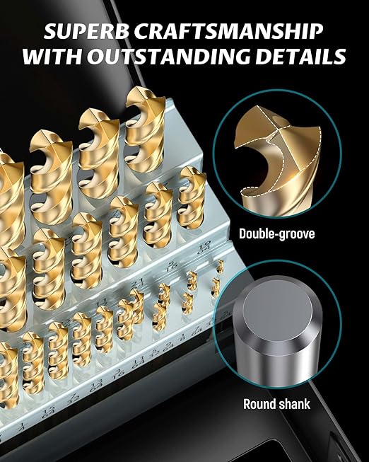 Lichamp 29-Piece HSS Drill Bit Set, High-Speed Steel Drill Bits with Titanium Coating from 1/16" to 1/2" for Metal, Cast Iron and Plastic - Comes with Indexed Steel Case