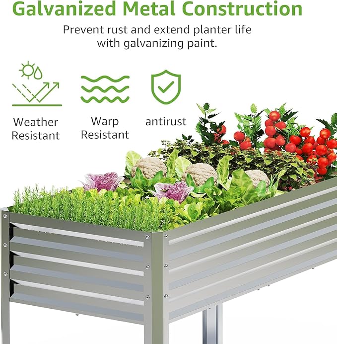 2PCS Galvanized Raised Garden Bed with Legs, 48 gallons, 48"x24"x32" Large Metal Elevated Planter Boxes with Drainage Holes,for Vegetables, Flowers, Backyard, Patio, Balcony