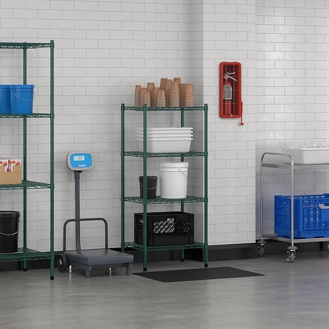 Commercial NSF Listed Green Epoxy Stationary Wire Shelving Kit 18" x 24" x 54", with 4 Shelves Perfect for Warehouse, Walk-in Refrigerator, Freezer, Grocery Store, Restaurant, Dishroom