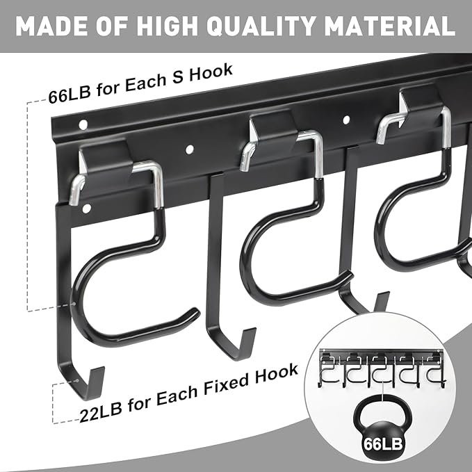 LEYU Metal Garage Tool Organizer Wall Mount, 4 Pack Garden Tool Organizer With Extension Cord Straps, Garage Organization Hooks and Hangers for Shed, Yard Storage, Wall Holder for Hanging Broom Mop