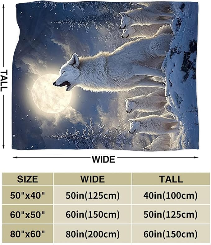 Wolf Blanket Wolves Moon Snowy Throw Blanket Soft Warm Cozy Fuzzy Plush Gifts for Girls Women Lightweight Fleece Flannel Stuff Decor Gift for Kids Adults 80"X60"