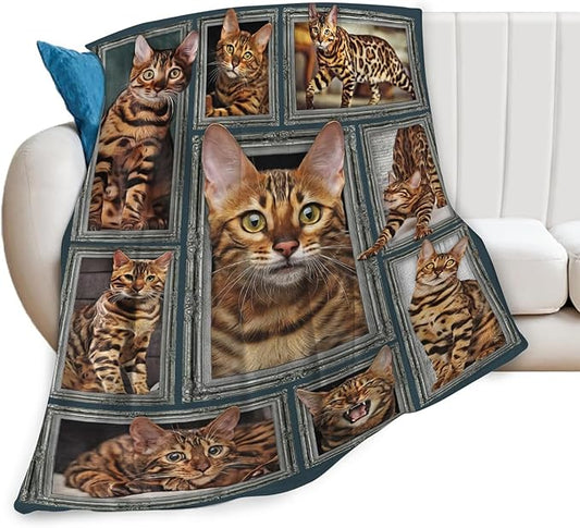 Tijuboni Bengal Cat Throw Blanket Cat Gifts for Girls Boys Women Men Kids Adults Soft Flannel Fleece Blanket for Couch Sofa Bed Home Decor 60"x80"