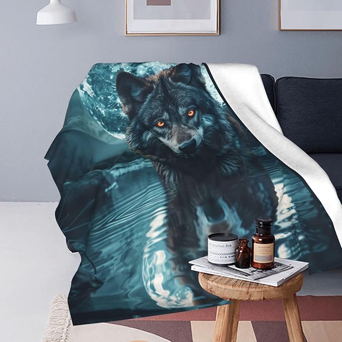 Wolf Moon Decor Blanket - Super Cozy Plush Lightweight Soft Flannel Fleece Cool Blanket Gifts for Wolf Lovers, Girls, Boys, Kids, Women, Men - Sofa, Bed, Couch - 40"X50"