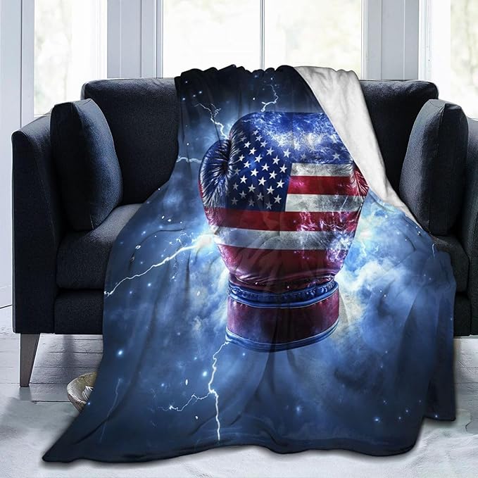 Boxing Throw Blanket Cozy Plush American Flag Gloves Blankets Flannel Fleece Lightweight Fuzzy Party Blanket Gifts for Girls Women Men Boys 80"X60"