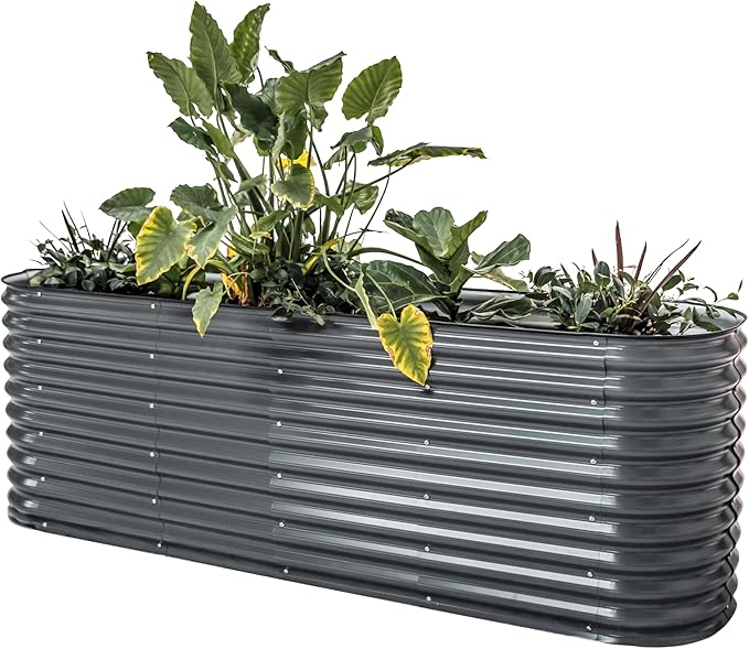 32" Extra Tall Raised Garden Bed Kits, 2 x 8 x 2.7ft Raised Planter Box Outdoor, 3.5 x 6.5 x 2.7ft Deep Root 9 in 1 Modular Metal Raised Beds for Gardening Vegetables Flowers Fruits - Modern Gray