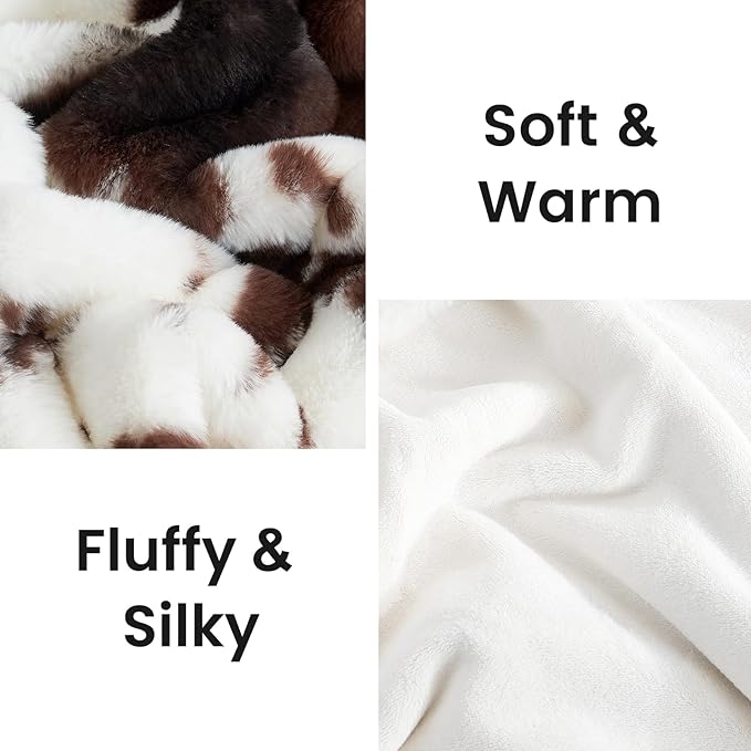 Cozy Bliss Cow Print Faux Fur Throw Blanket, Animal Printed Blankets Super Soft Warm Thick Fluffy Throws Home Decor for Couch Bed Sofa Women (Black&Coffee Cow, 50x60 Inches)