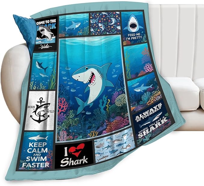 Shark Blanket, Soft Plush Fleece Ocean Animal Throw Blanket - Cozy Warm Stuffed Blankets Bedding Funny Shark Gifts for Women Girls Kids Adults 40"X50"