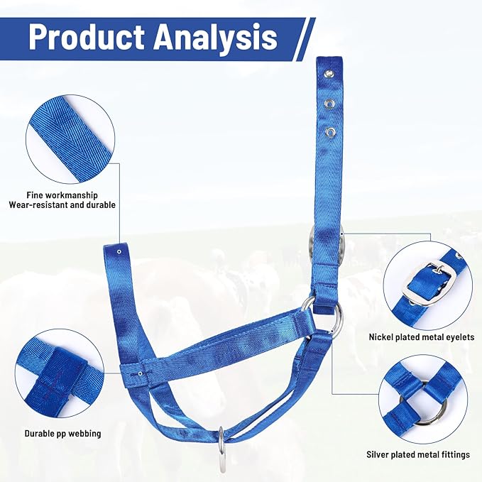 perixir Cow Halter Cattle Halters Calf Halter with Leading Rope，Adjustable Nylon Livestock Cattle Halter，for Miniature Horse Donkey Goat Foal