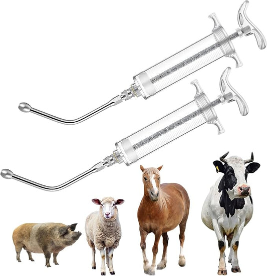 2 Pcs 100ml Large Cattle Drench Gun Big Dosage Feeding Gun Reusable Veterinary Medicine Syringe Continuous Dosing Feeding Dispenser Device for Pig Cow Sheep Goat Horse Livestock(Stylish)