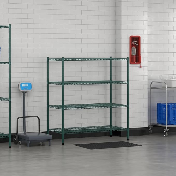 Commercial NSF Listed Green Epoxy Stationary Wire Shelving Kit 24" x 48" x 54", with 4 Shelves Perfect for Warehouse, Walk-in Refrigerator, Freezer, Grocery Store, Restaurant, Dishroom
