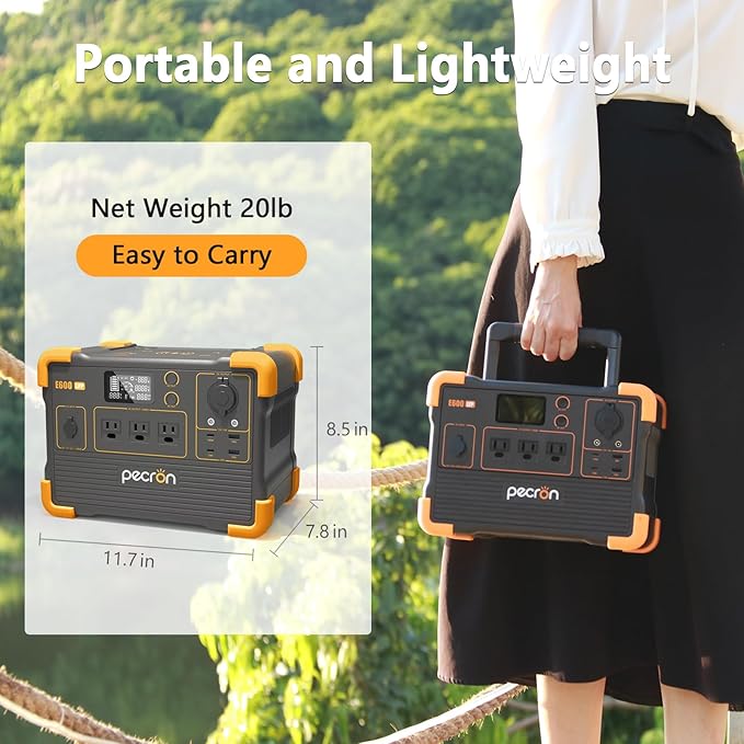Pecron E600LFP Portable Solar Generator with 1x200W Solar Panel, 614Wh LiFePO4 Battery Backup, Power Station for Camping, Emergency, RV, Off-Grid Living