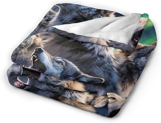 Wolf Blanket, Soft Plush Fleece Animal Throw Blanket - Cozy Warm Stuffed Blankets Bedding Wolf Gifts for Women Girls Kids Adults 50"X60"