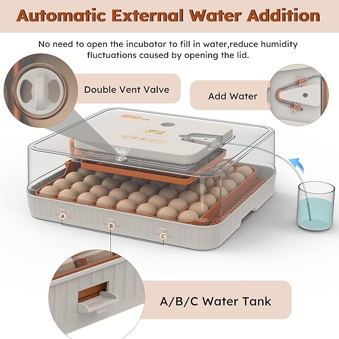 Egg Incubator for Hatching 56 Chicken, Duck, Quail & Goose Eggs – Automatic Egg Turner, Humidity & Temperature Control, Built-in LED Candler, Auto Water Refill, 360° Clear View Digital Poultry Hatcher