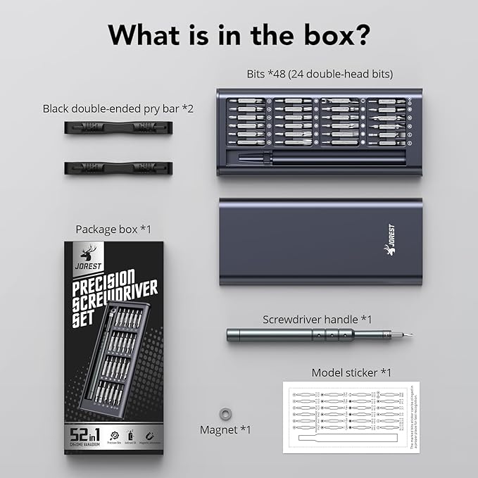 JOREST 52-IN-1 Precision Screwdriver Set, Mini Repair Tool Kit with Torx for Macbook, Computer, Laptop, iPhone, PS5, Xbox, Switch, Glasses, Watch, Ring Doorbell, Electronic, Small Gift Gadget for Men