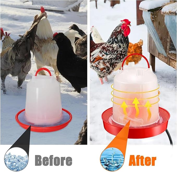 Heated Chicken Waterer for Winter 6L/1.5Gallon, Thermostatically Controlled Heated Poultry Waterer, Red Plastic Water Dispenser with Heater for Chicks Ducks Livestock