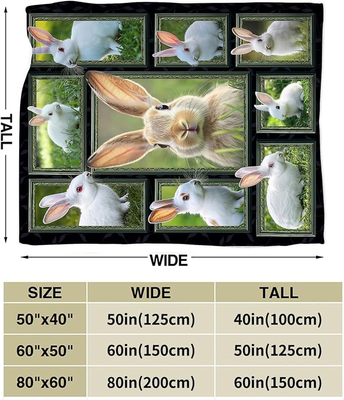Cute Rabbit Blanket, Bunny Throw Blankets, Pet Animal Fuzzy Plush Rabbit Blanket Ultra Soft Gift for Women Kids Teens Men Girls Boys Stuff Decor for Easter Bedding Sofas Couch 50"X40"
