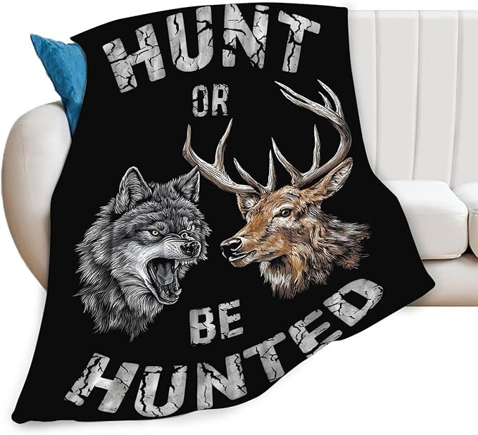 Hunting Blanket Gifts for Men Dad Wolf Deer Throw Blankets Cozy Plush Fleece Hunters Decor Flannel Fuzzy for Couch Chair Bed 60"X50"