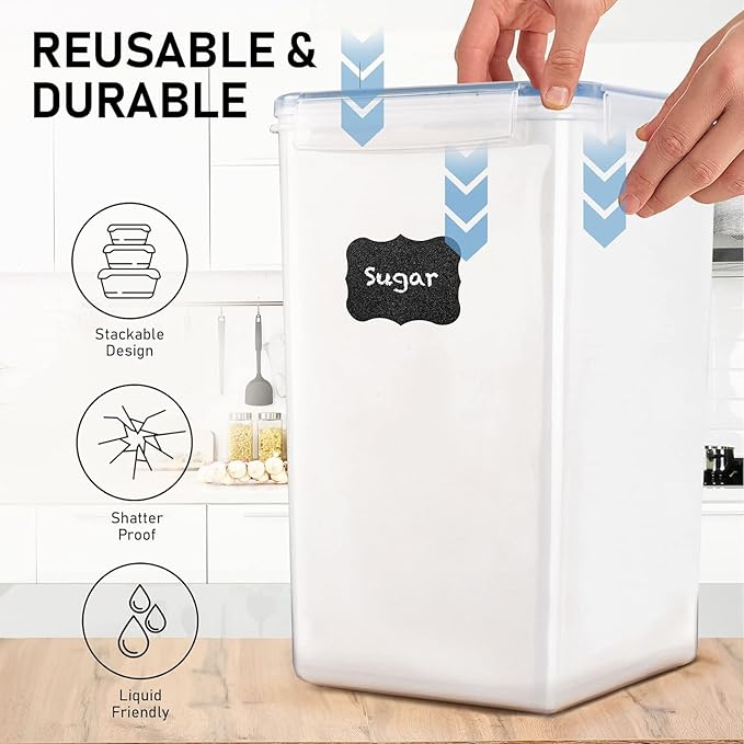 WHITE FEATHER SUPPLIES 2 PC [6.5L / 220 Oz] Large Flour Sugar Storage Containers - Leak Proof, BPA Free, Clear Plastic Food Storage Containers with Lids Airtight - Bulk Storage for Kitchen and Pantry