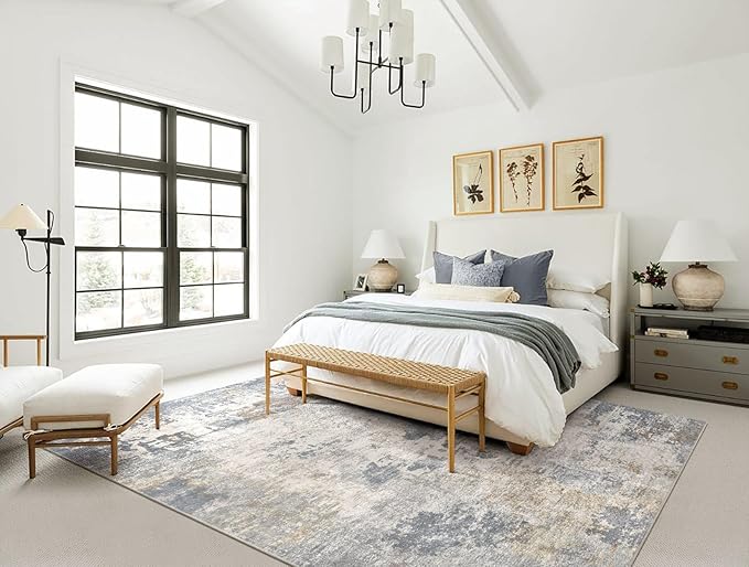10x11 Area Rug Living Room Rugs - Washable Neutral Modern Abstract Soft Thin Rug Indoor Floor No Slip Rug Carpet for Bedroom Under Dining Table Home Office Decor - Blue Grey