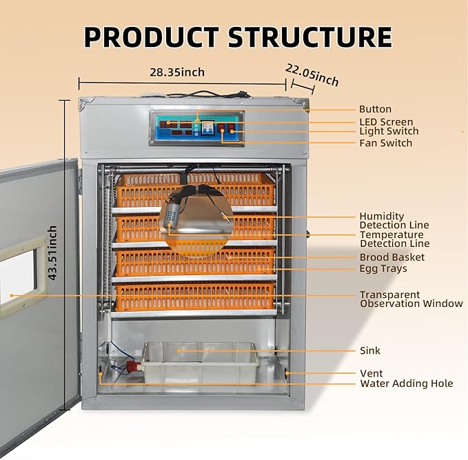 XKV 352 Egg Incubator with Automatic Egg Turning,Temperature Control and Humidity Control,Hatching Eggs,Chicken,Ducks,Poultry,Industrial Brooding Machine Chicken Incubator for Farm,Lab,Home,Indoor