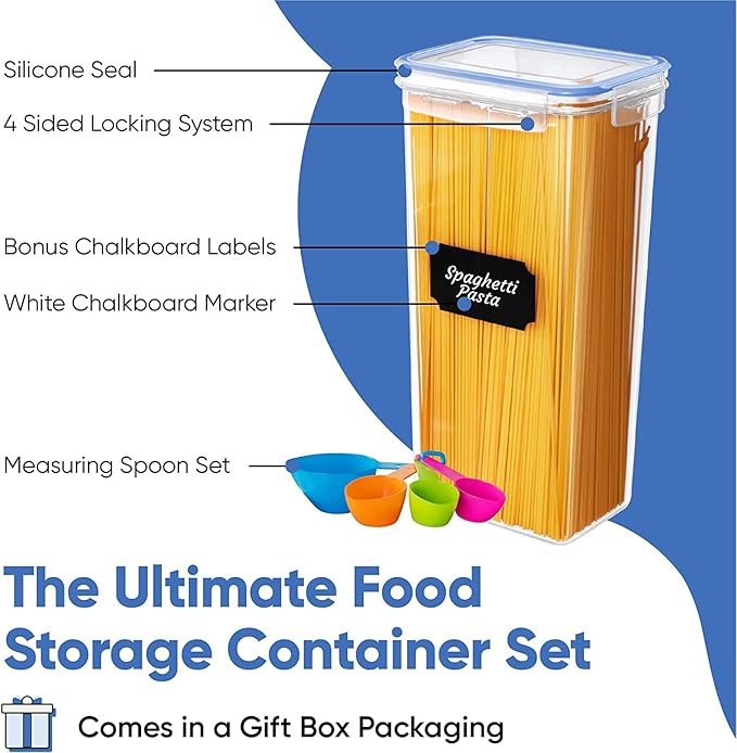 Chef's Path Airtight Food Storage Containers Set with Lids For Kitchen Organization 14 Pack - BPA Free Food Canisters With Labels, Marker & Spoon Set For Pantry Organization And Storage - Royal Blue