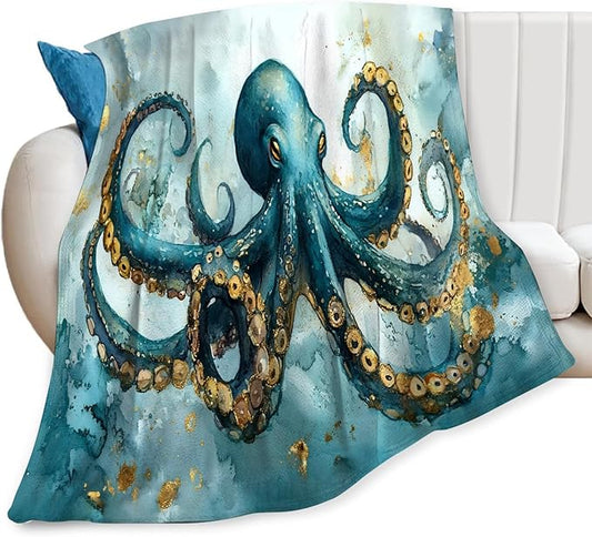 Tijuboni Octopus Throw Blanket Ocean Gifts for Girls Boys Women Men Kids Adults Soft Flannel Fleece Blanket for Couch Sofa Bed Home Decor 60"x80"