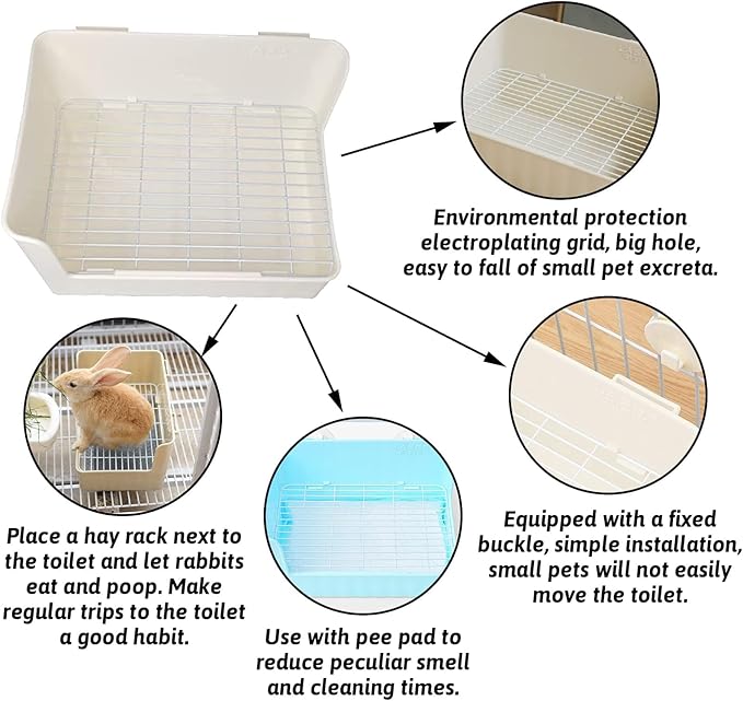 Hamiledyi Corner Litter Box for Rabbit Cage Bunny Litter Box with Grate Square Rabbit Potty Training Litterbox Plastic Guinea Pig Toilet Training Box for Cage (Brown)