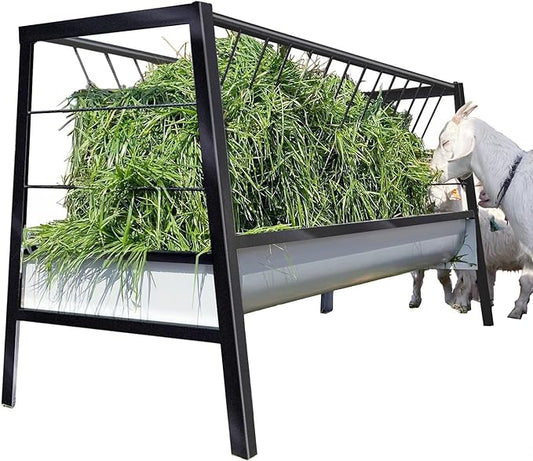 Pasture Feeder Black, 5-Feet Long, 77 Gallon Capacity Livestock Feeder with Deeper Feeding Pan, All Steel Frame, Easy to Assemble and Carry, Feeding Goats, Sheep for Farms, Sheep Sheds