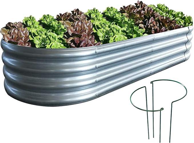 Raised Garden Bed, Outdoor Galvanized Planter Boxes, Galvanized Garden Beds Outdoor with Metal Plant Stakes, Large Raised Garden Stock Tank, Garden Beds for Vegetables Planter 4×2×1ft