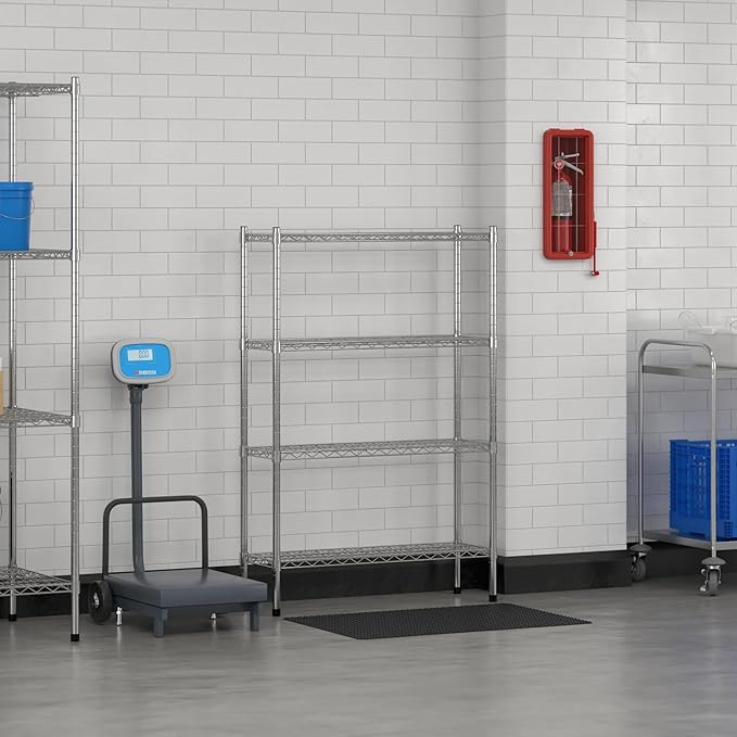 Commercial NSF Listed Chrome Stationary Wire Shelving Kit 12" x 36" x 54", with 4 Shelves Perfect for Warehouse, Walk-in Refrigerator, Freezer, Grocery Store, Restaurant, Dishroom