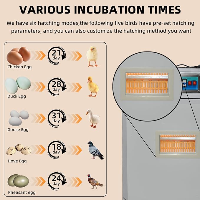 XKV 352 Egg Incubator with Automatic Egg Turning,Temperature Control and Humidity Control,Hatching Eggs,Chicken,Ducks,Poultry,Industrial Brooding Machine Chicken Incubator for Farm,Lab,Home,Indoor
