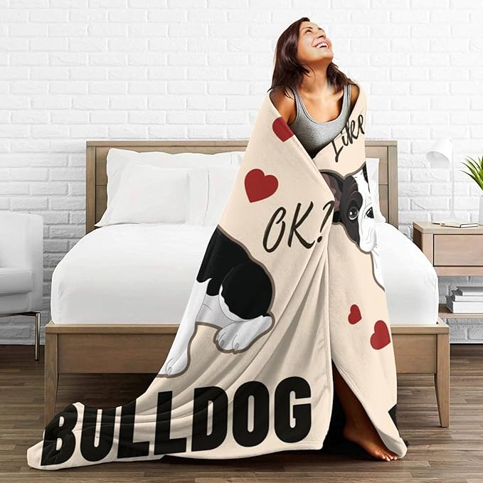 Bulldog Blanket, Soft Plush Fleece Dog Animal Throw Blanket - Cozy Warm Stuffed Blankets Bedding Bulldog Gifts for Women Girls Kids Adults 60"X80"