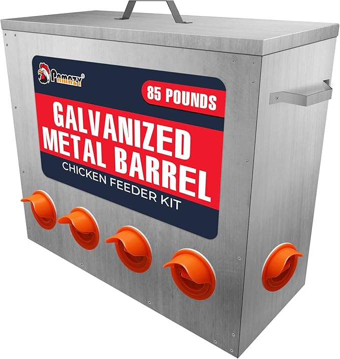 Large Capacity 85lbs Automatic Metal Poultry Feeder Set, Chicken Galvanized Trough, Chicken Feeder No Waste, Rainproof Poultry Feeders, Preventing Small Animals, Suitable for Chickens, Ducks, Turkeys