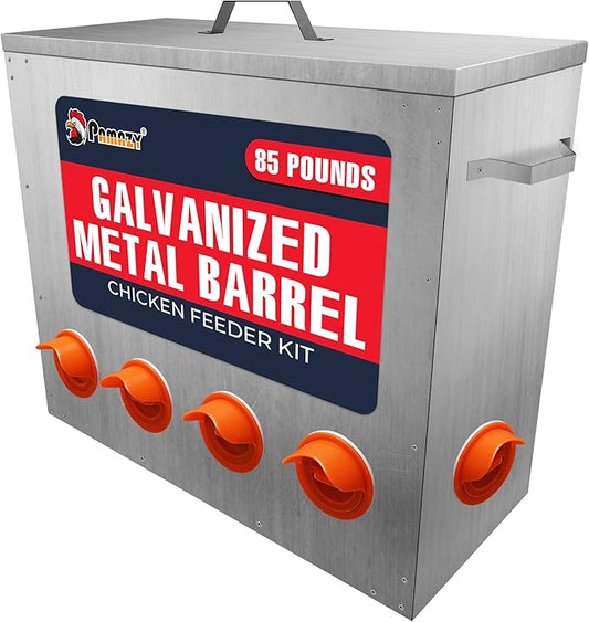 Large Capacity 85lbs Automatic Metal Poultry Feeder Set, Chicken Galvanized Trough, Chicken Feeder No Waste, Rainproof Poultry Feeders, Preventing Small Animals, Suitable for Chickens, Ducks, Turkeys