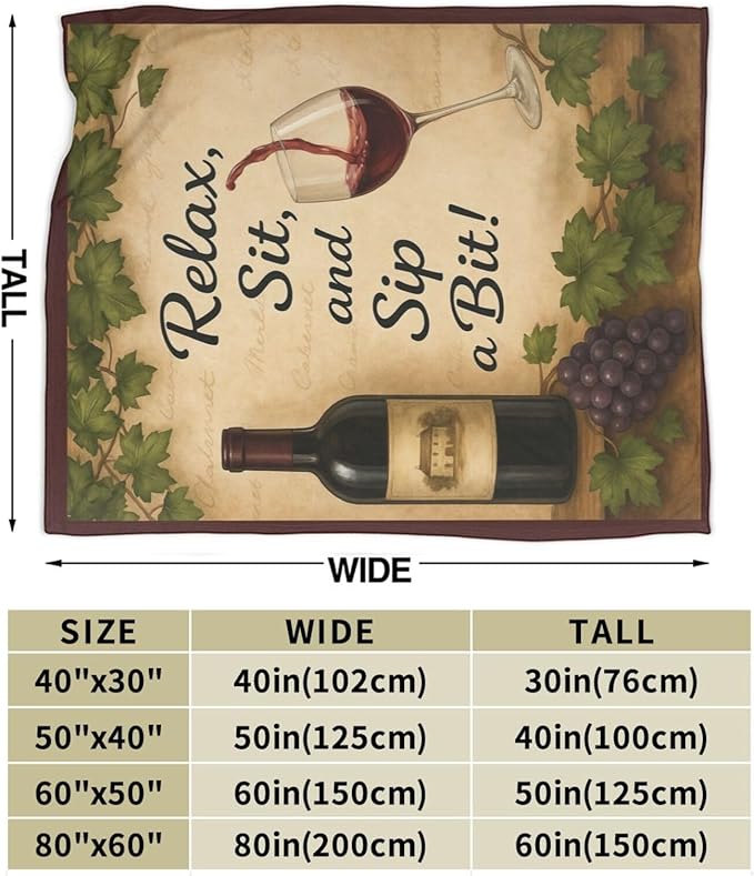 Red Wine Fleece Blanket Grapes Throw Blankets for Girls Boys Super Soft Warm Flannel Vintage Relax Throws Gifts for Men Women Cozy Fuzzy Plush Stuffed Couch Bed Bedding Decor 80"X60"