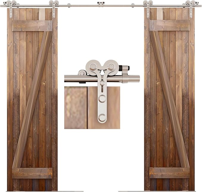 TSMST 4FT Sliding Barn Door Hardware Kit, Top Mount Stainless Steel Heavy Duty Sturdy Barn Door Track for Double Wood Door, Slide Smoothly Quietly (Y Style)