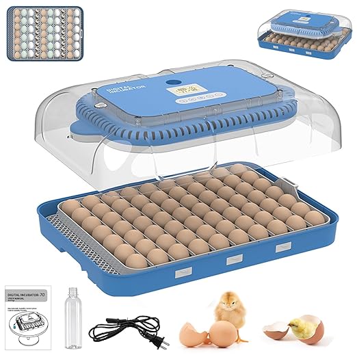 HOWOOlUA 70 Egg Incubator for Hatching Eggs withAuto Turn, Temp & Humidity Control, Built-in CandleLarge Capacity Egg Incubator for Chicken Duck GooseEggs