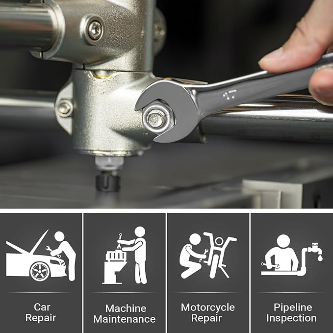 MAXPOWER 17mm Combination Wrench, Industrial Grade Spanners with Chrome Vanadium Steel, Sand Blasted Finish, Forged Heat-Treated - SAE