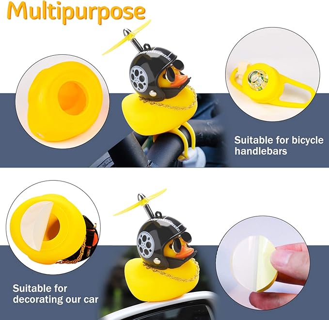 wonuu Rubber Duck Toy Car Ornaments Yellow Duck Car Dashboard Decorations Squeeze Duck Bicycle Horns with Propeller Helmet